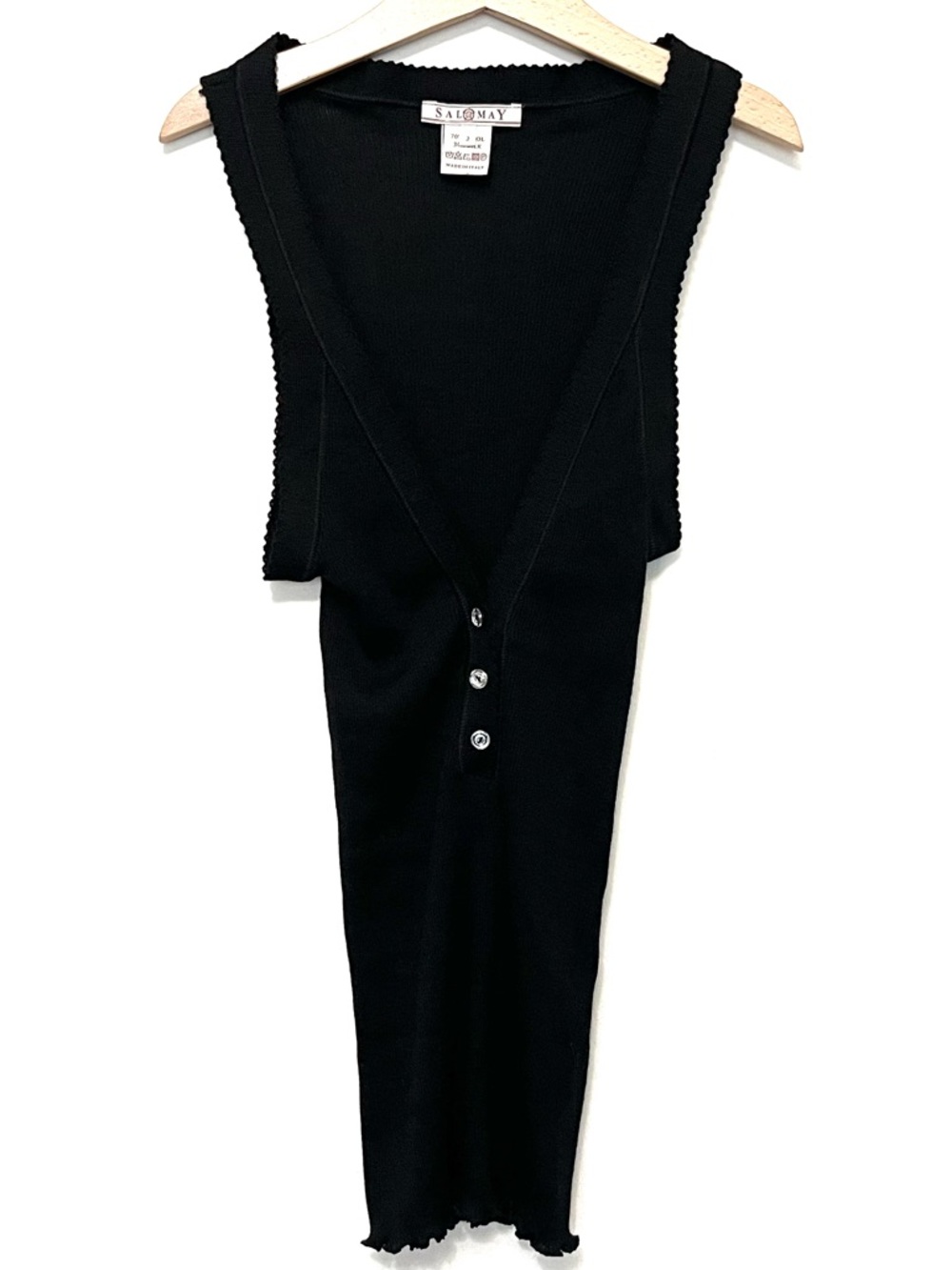 Salomay • 2 • Black Ribbed V-Neck Tank Top Wool Silk Blend